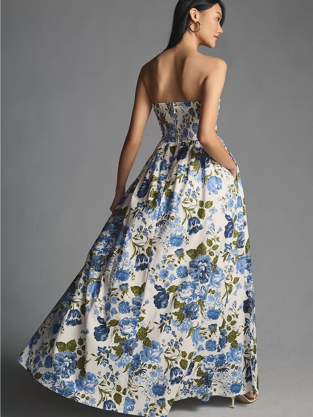NWT Reformation Kastoria Strapless Floral Maxi Dress in White & Blue Size 2 - Picture 3 of 16